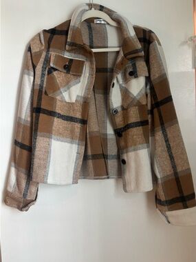 zeagoo Brown & Cream Plaid Utility Shacket